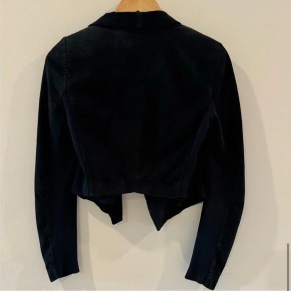 Alice + Olivia Harvey Open Front Goat Suede Leather Jacket | Women's Small Black - Picture 3 of 9